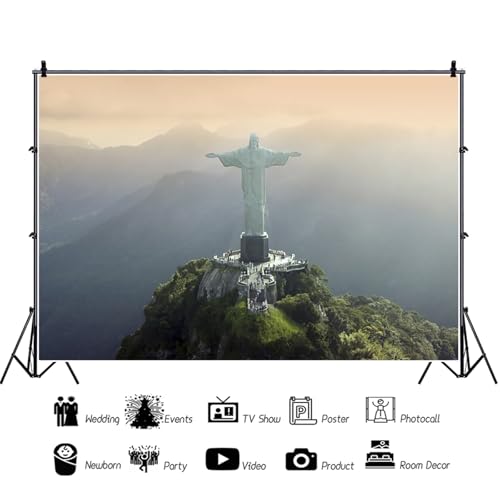7x5ft Christ The Redeemer Backdrop Famous Place in Rio de Janeiro Brazil Historical Architecture Photography Background Holiday Vacation Travel Party Decorations Photo Studio Props - size: 7x5ft