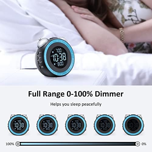 uscce Loud Dual Alarm Clock with Powerful Adjustable Bed Shaker | Easy Alarm Clock with 0-100% Dimmer & Battery Backup - Vibrating Alarm Clock for Heavy Sleepers or Hearing Impaired (Blue)
