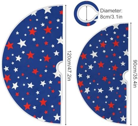 USA Patriotic Stars Memorial Christmas Tree Skirt Red Blue White Independence Day 36 Inches Xmas Tree Skirt Floor Door Mat Decorations for Holiday Party Indoor Outdoor Home Office Ornaments