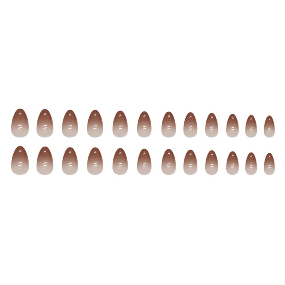 24Pcs Brown Press on Nails Short Almond Fake Nails Fall Gloss Acrylic Nails French Gradient False Nails Petite Artificial Nails Full Cover Stick on Nails Reusable Artificial Nails for Women Girls