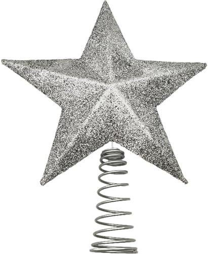 Christmas Glitter Star Tree Topper Christmas Tree Topper Decorations - 6.5 x 5.2 Inch, Silvery