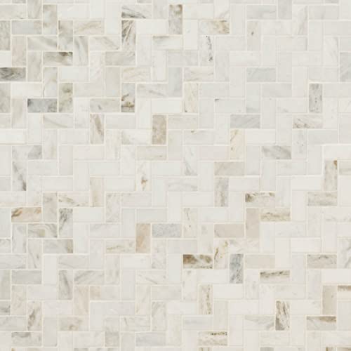 MSI Arabescato Venato White Herringbone Honed Marble Mesh Mounted Mosaic Tile for Bathroom, Kitchen Backsplash, Accent Wall Tile, and Shower Wall Tile - color: Arabescato White, size: SAMPLE