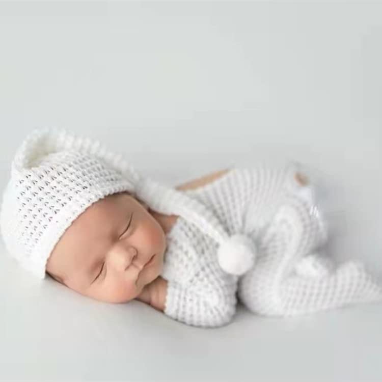 Newborn Baby Photo Shoot Props Girl Boy Crochet Knit Hat Costume Stripe Hat Pants Overalls Photography Props - color: Off-white