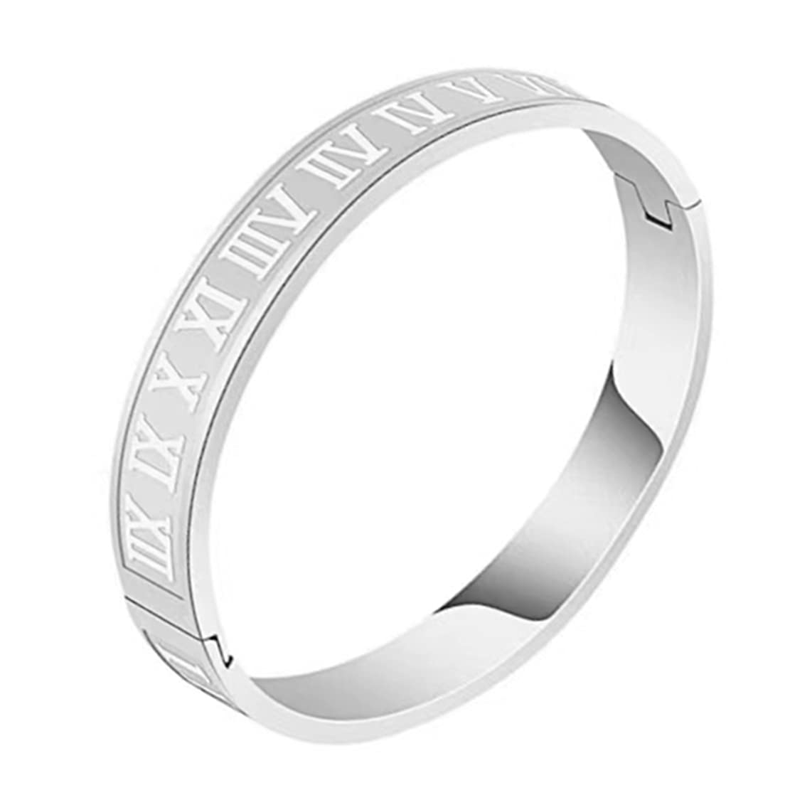 Jarlinwel Gold Silver Plated Bracelets for Men Women Roman Numeral Bangle Bracelet Stainless Steel Personalized Engraved Unisex Gift (Silver 8mm Mens)