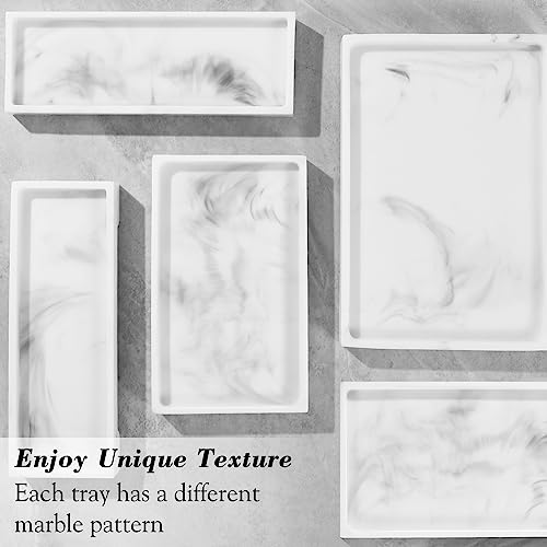 Luxspire Bathroom Vanity Tray, Resin Toilet Tank Tray, Kitchen Trays, 11" x 4" Rectangle Bathroom Tray for Counter, Marble Tray for Soap Dispenser Perfume Jewelry, Small, White Marble - color: B - White Marble, style: Small