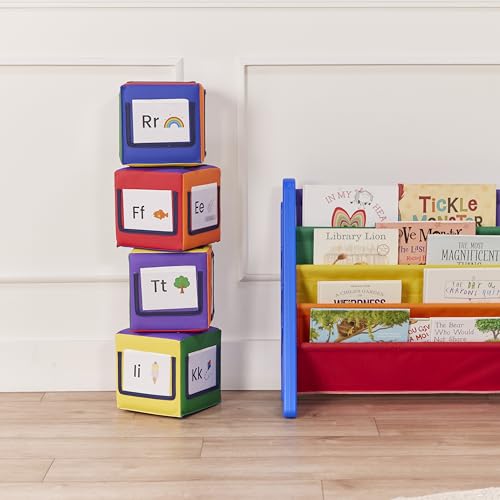 ECR4Kids SoftZone Picture Me Building Block Playset, Stacking Cubes, Assorted, 4-Pack