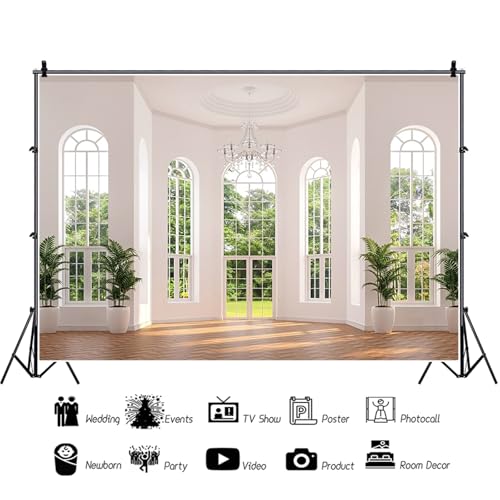 Renaiss Fabric Windows Scenery Backdrop Interior Room Balcony Sunshine Living Room Photography Background Office Zoom Meeting Video Conference Backdrop Photo Studio Props 7x5ft - color: XH004, size: 7Wx5H FT