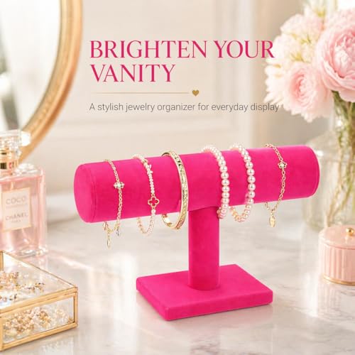 ChezMax Necklace Jewelry Display Jewelry Stand Hovering T-Bar Bracelet Holder for Home Organization - color: E-Rose Red Velvet