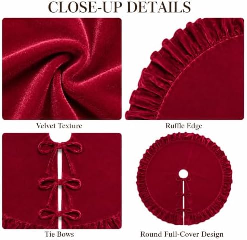 Christmas Tree Skirt,Velvet Tree Skirt with Ruffled Edge, Classic Large Velvet Fur Plush Tree Skirt for Merry Christmas(Red,60Inch)