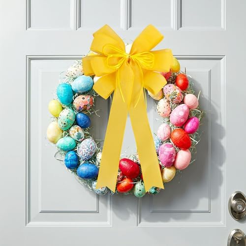 2 Pack Yellow Christmas Tree Bows 12x20inch Large Burlap Wreath Bow with Glitter String for Fall Thanksgiving Tree Topper,Home Front Door Decor,Easter Bow,Valentines and Party Decor