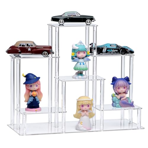 6 Tier Clear Action Figures Display Risers Stand Shelf, Acrylic Display Stands for Collectibles,Pop Figures Holder Perfumes Organizer,Large Rock Risers Rack - color: 6 Tier