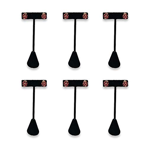 Ikee Design 6 Pcs Set Premium T- Shape Style Earring Display Stand, Earring Stand Jewelry Display for Showroom, Tradeshow, and Showcase, 2 1/2 W x 4 1/2 H in, Black Velvet - color: Black Velvet, 4.5" High