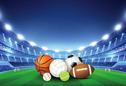 7x5ft All Stars Sports Backdrop - Outdoor Sports Theme Boy Kid Birthday Party Photography Background Stadium Field American Football Baseball Light School Game Banner Photo Studio Props - size: 7x5ft
