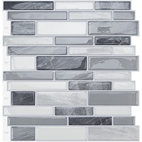 WOWSTAR 10-Sheet Peel and Stick Backsplash Tile for Kitchen Wall, Back Splash Stick On Tiles for Kitchen (12"x 12", Gray) - color: Gray