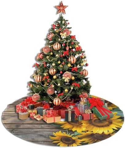 Yellow Sunflower Christmas Trees Skirts 30", Retro Xmas Tree Cloth Mats for Home Decoration