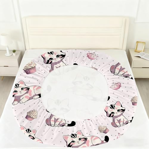 Girls Pink Fitted Sheet Set Twin Size Cute Cat Sheet Set Kawaii Kids Sheet Soft Microfiber 3-Piece Sheet Set Twin Bedspread 1 Fitted Sheet+1 Flat Sheet+1 Pillowcase Cartoon Bedding Set - color: Pink-cat, size: Twin