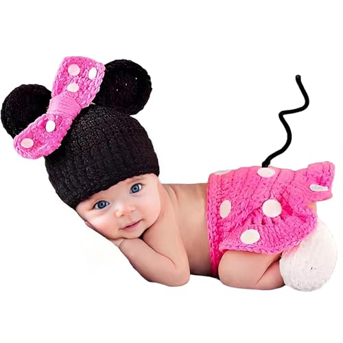 Jastore Photography Prop Baby Costume Cute Crochet Knitted Hat Cap Girl Boy Diaper Shoes Mouse - color: Pink
