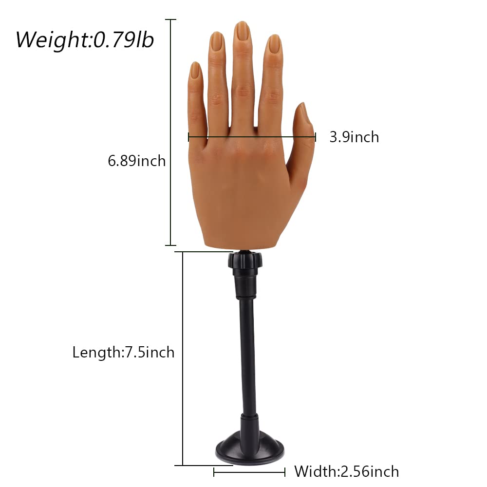 Practice Hand for Acrylic Nails with Stand Bracket, Silicone Fake Hands to Practice Fake Nails Mannequin Hand for Nails Practice and Nail Art Single Left Hand Color 4#