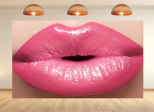 10x7ft Shiny Pink Lipstick Close Up Backdrop Lip Care Beauty Scene Photo Background Tapestry for Cosmetic Brand Party Makeup Event Photography Home Decorations Studio Props - size: 10X7ft