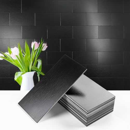 Vamos Tile 100-Piece Peel and Stick Backsplash Seamless Tile,3''x6'' Brushed Black Metal Subway Tile,Stick on Backsplash for Kitchen/Bathroom/Laundry Room - color: Brushed Black