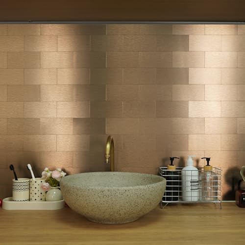 Vamos Tile 100-Piece Peel and Stick Backsplash Seamless Tile,3''x6'' Brushed Rose Gold Metal Subway Tile,Stick on Backsplash for Kitchen/Bathroom/Laundry Room - color: Brushed Rose Gold