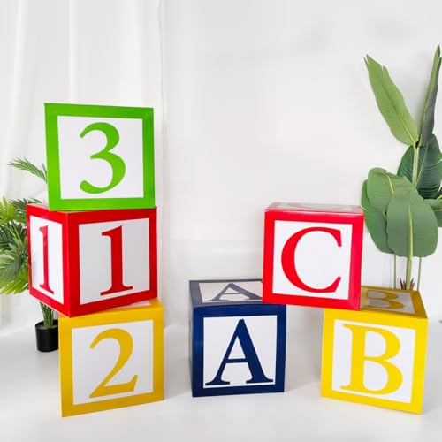 Party Decor Boxes，6 Packs 30cm ABC 123 Letters Paper Boxes Set，Back to School Party Photo Props