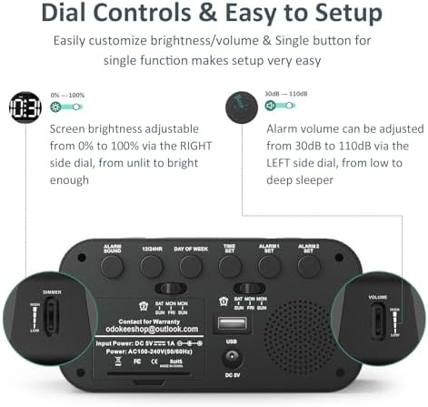 Odokee Digital Dual Alarm Clock for Bedroom with 0-100% Dimmable Display | Easy to Set Alarm Clock with Weekday/Weekend Mode - Loud Alarm for Heavy Sleepers with 5 Sounds Adjustable Volume