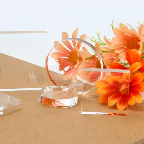 6 Pcs Clear Acrylic Blocks Wedding Flat Lay Props, Solid Acrylic Riser Styling Photography Clear Stamp Display Block Set Props Wedding, Acrylic Pedestal Crystal Blocks for Ring Geodes Crafts