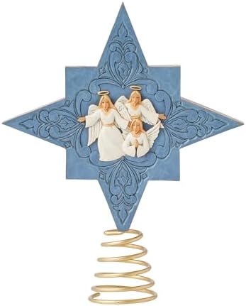 Enesco Jim Shore Heartwood Creek Holiday Manor Nativity and Angels 2-Sided Star Christmas Tree Topper, 9.06 Inch, Multicolor