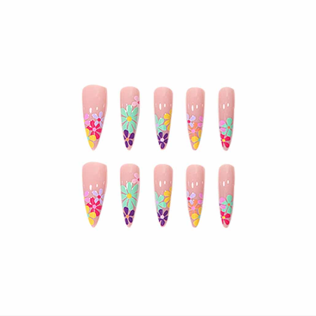 Foccna Acrylic Fake Nails Stiletto Long Press on Nails Summer Nails Flower Design Luxury Clear False Nail Tips 24 pcs