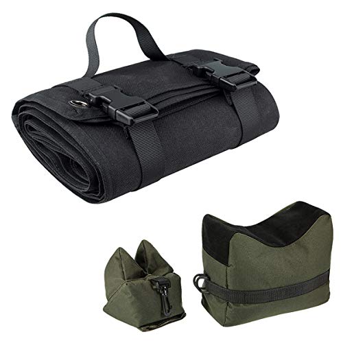 Tactical Shooting Gun Mat Outdoor Professional Waterproof Non-Slip Shooting Mat Firearm Shooting Bag Rifle Rest Bag Shooting with Front and Rear Support Sandbags - color: Black