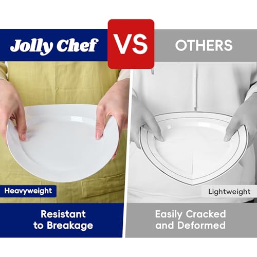 JOLLY CHEF 100 Pieces White Plastic Plates-10 Inch Elegant Disposable Plastic Plate, Disposable White for Weddings,Parties,Christmas,Birthdays and Events - style: White-100