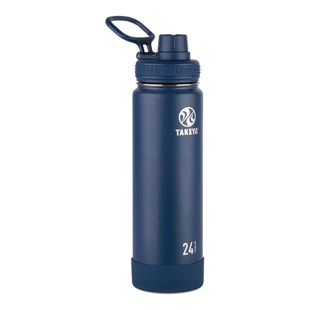 Takeya Actives Stainless Steel Water Bottle, Insulated Spout Lid, Keeps Drinks Cold 24 Hrs, Leakproof, Durable, Dishwasher Safe, Ideal for Gym, Travel, Fits Most Cup Holders, 18 oz/Midnight Blue