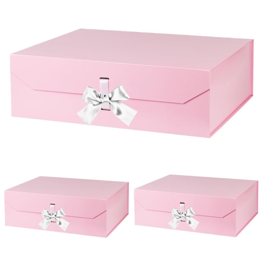 GoooodGift Extra Large Pink Gift Box 19x16x6 Inches, Gift Box with Ribbon Lid Magnetic Closure, Groomsman Proposal Box, Rectangle Collapsible Gift Boxes for Wedding Dress(Pink)