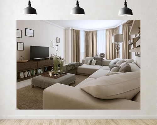 Trykid 12x8ft Beige Living Room Minimalist Home Backdrop Neutral Tone Cozy Space Photography Background Home Office Family Gathering Party Decoration Tapestry Photo Booth Prop Fabric - size: 12x8ft