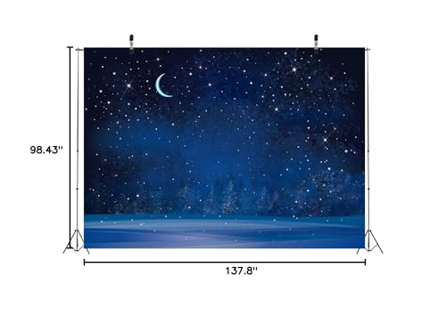 BELECO 12x8ft Fabric Winter Wonderland Night Snowfall Backdrop Blue Starry Sky Moon Stars Snowflakes Fir Trees Pine Forest Snow Scene Background Christmas New Year Party Decoration Photo Studio Props - size: 12x8FT