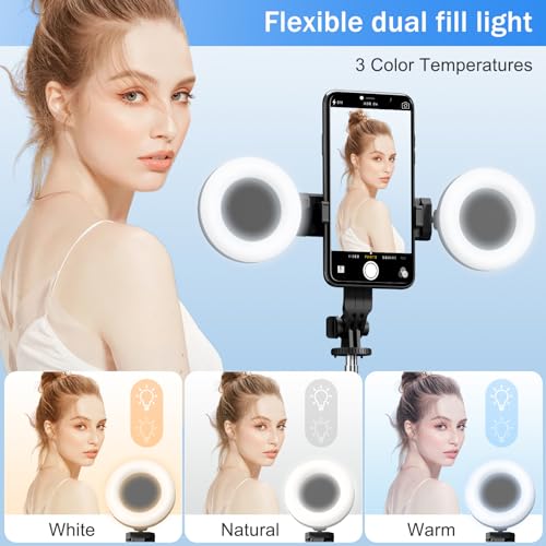 Selfie Stick Tripod with Fill Light, Phone Selfie Stick,Durable Stainless Steel Design,Bluetooth Remote Control,and Stable Three-Legged Support for Live Broadcasts,Video Shooting (Black) - color: Black