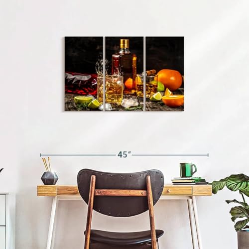 ElephantStock - Citrus Whiskey And Cigar Wall Art - Horizontal Multi Panel Canvas - 3 Piece Living Room Wall Decor - Photography Food And Drink Multi Piece Wall Art - Brown And Gray Decor - 33" x 20" - size: 33"L x 20"W
