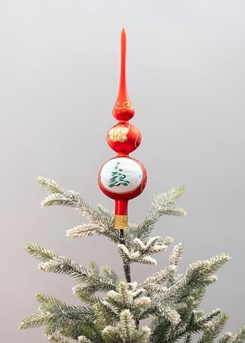 Spitz Glass Christmas Tree Topper Mouth Blown by Polish Artisans and Hand Decorated with Embellishments Made in Poland