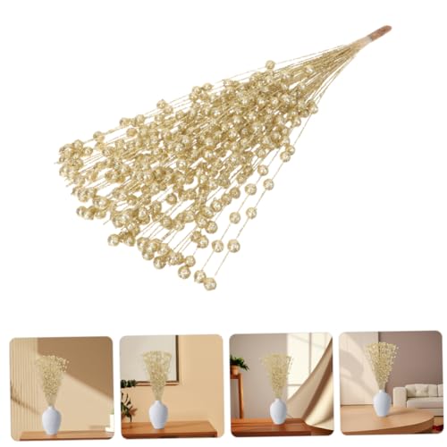 Cabilock 2pcs Gold Glitter Faux Berry Stems Artificial Floral Branches Lifelike Fruit Decorations for Holiday Party Wedding and Photography Props