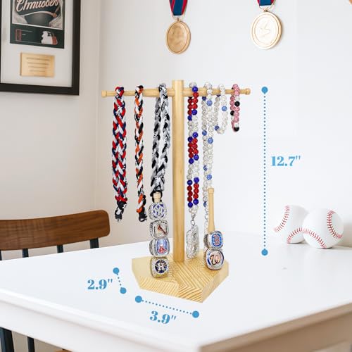 Wooden Baseball or Softball Drip Necklace Organizer Holder, Championship Ring Display Holder, Softball Ring Holder, Sports Ring Holder, Drip Necklace Holder Baseball Display Gift (Natural) - color: Natural
