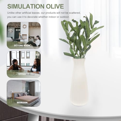 Simulation Olive Leaf Stem, 4-Prong Plastic Olive Branch for Flower Arrangements and Photography Props, Artificial Greenery Decor for Home and Event Styling