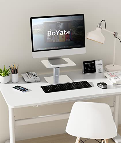 BoYata Monitor Riser Stand, Adjustable Height Metal Desktop Stand Storage Organizer Compatible with TV, PC, Laptop, Computer, iMac, and All Screen Display-Silver - color: Silver