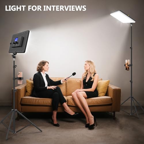 2 Pack Led Video Light Kit, 4000mAh Rechargeable Lithium Battery, Light Panel 2500k-8500k 2200Lux 79 inches Light Stand for Studio Photography Light Video Recording Game Live Streaming