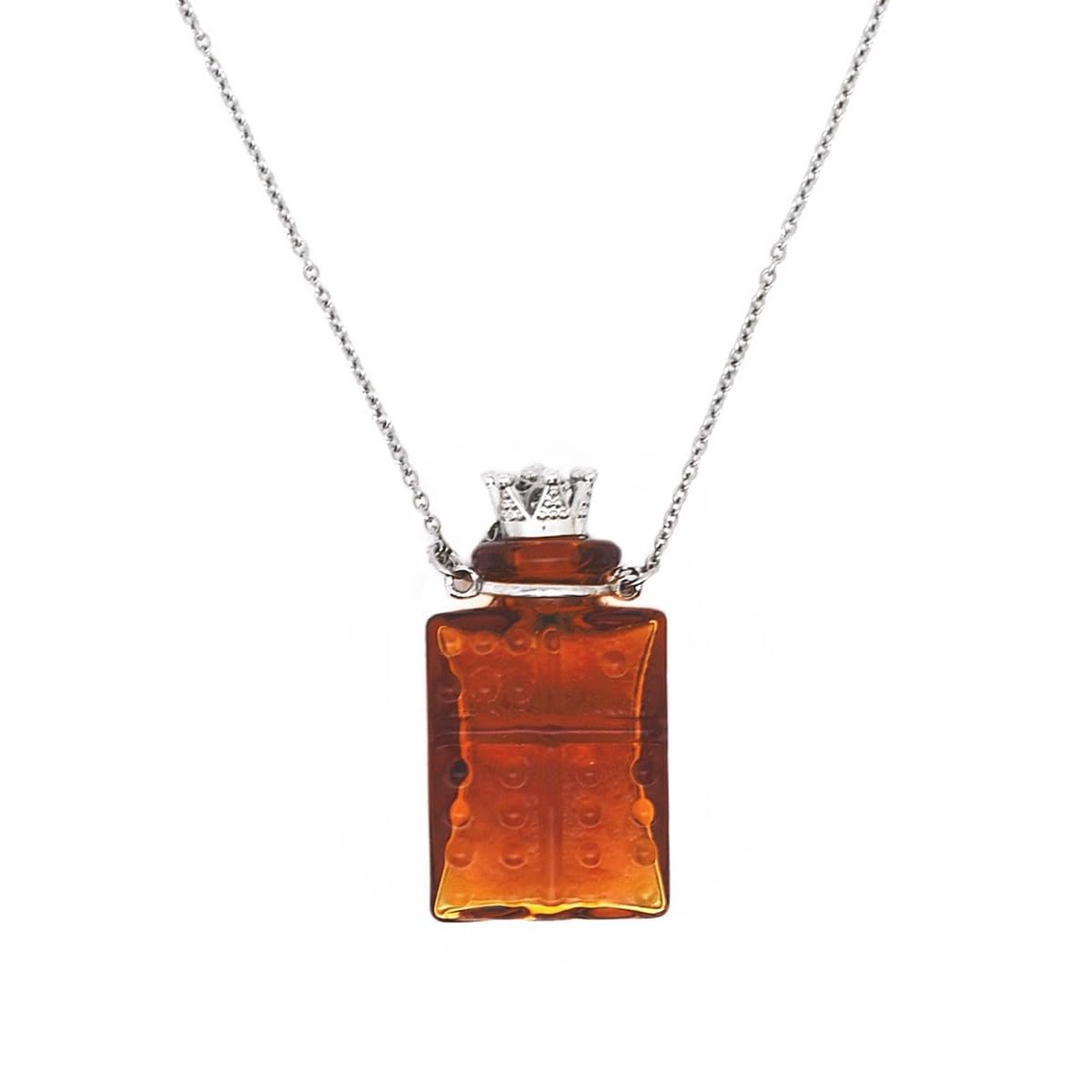 Handcrafted Glaze Glass Square Refillable Essential Oil Necklace Pendant - Aromatherapy Perfume Diffuser Pendant with Stainless Steel Chain (Brown)