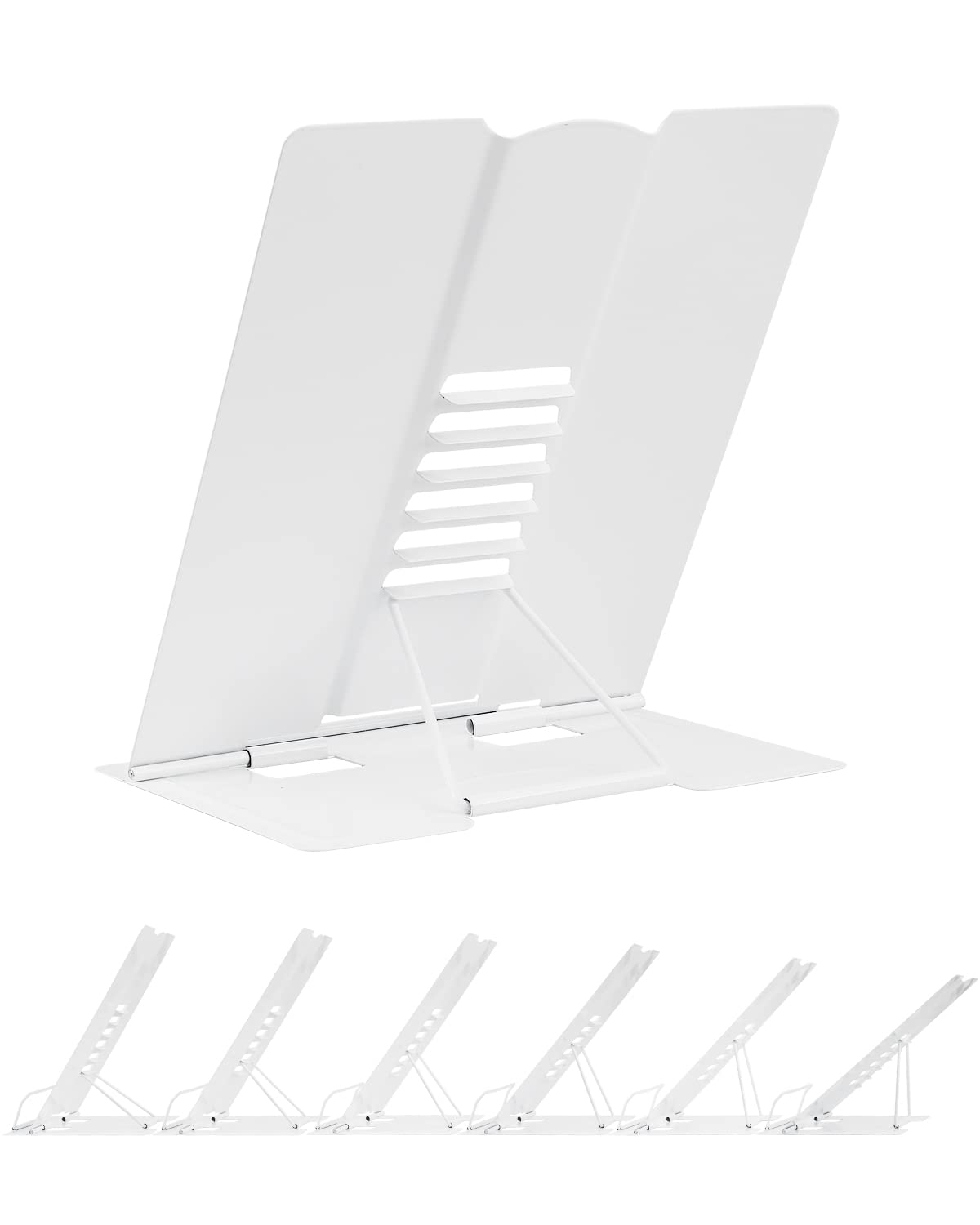 Large Book Stand Metal for Reading, Desktop Book Holder Adjustable Document Cookbook Holder Portable Bookstands for Textbooks Tablet Music Books Recipe (White)
