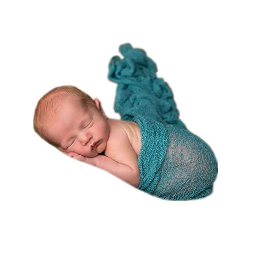 Newborn Photography Props Wrap Stretch Long Ripple Blanket Yarn Baby Photo Props Boy Girl Cloth Fabric Layer - color: Peacock Blue