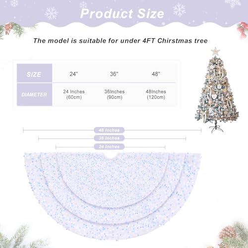 Mini Tree Skirt 24 Inches White Iridescent Sequin Embroidery Velvet Tree Skirts for Home Party Christmas Tree Decorations