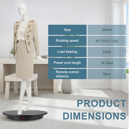 Motorized Rotating Display Stand, Angle Speed Adjustable Electric Rotating Turntable, 360 Degree 330 Lbs Load Auto Rotating Platform for Photography Big Size Products Display Video Show, Wired Black