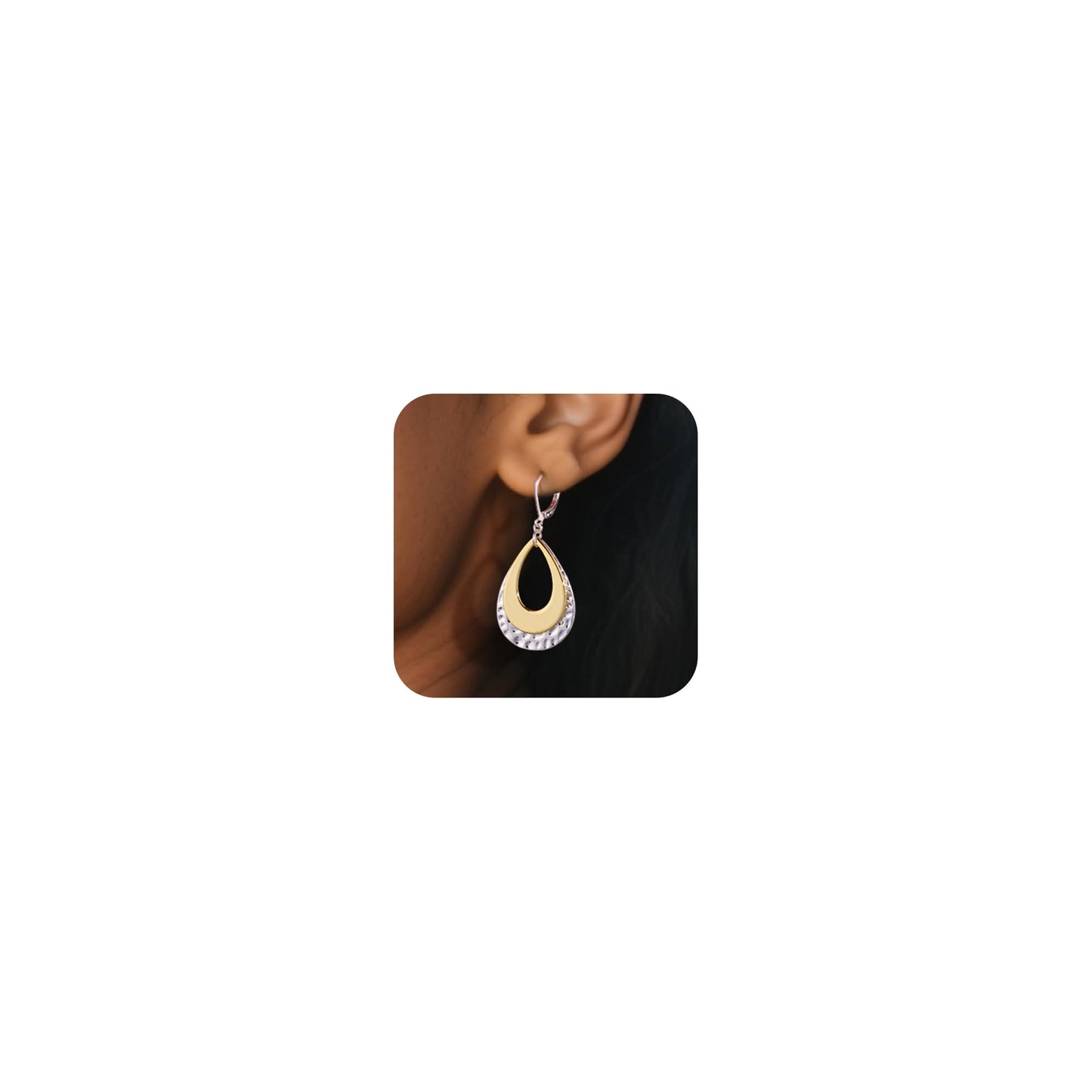 Sterling Silver Teardrop Dangle Earrings for Women Gold Plated Layer Leverback Hammered Dangle Earrings Jewelry Hypoallergenic Silver Waterdrop Leverback Dangle Earring for Gifts
